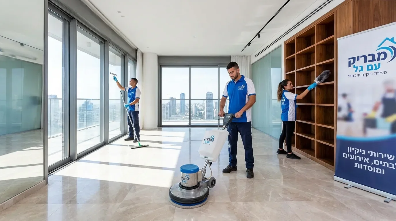 צוות ניקיון מקצועי של מבריק עם גל